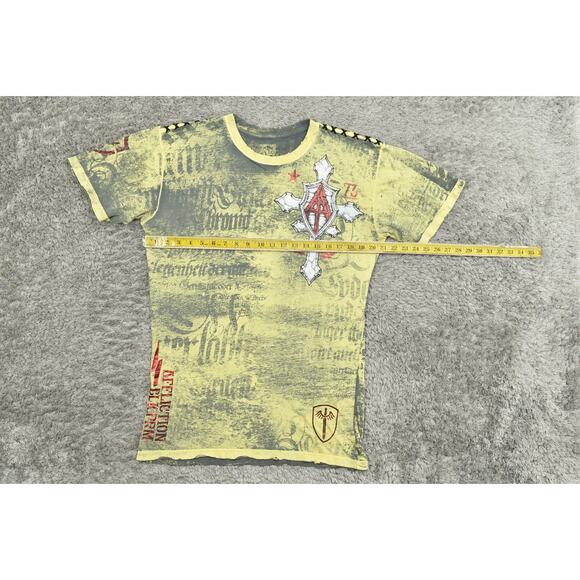 Y2K Affliction Men's Yellow Cotton T-Shirt Size L Made in USA Short Sleeve - Picture 4 of 7